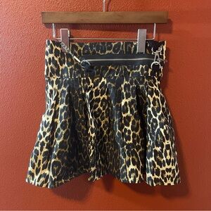 Killstar Woman’s Leopard Animal Print Goth Punk Leo skull Chain Mini Skirt‎